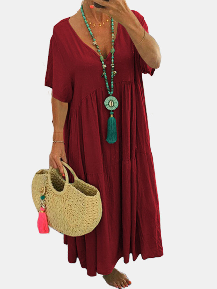 LINNEA™ – Robe Maxi à Volants Doux et Col V