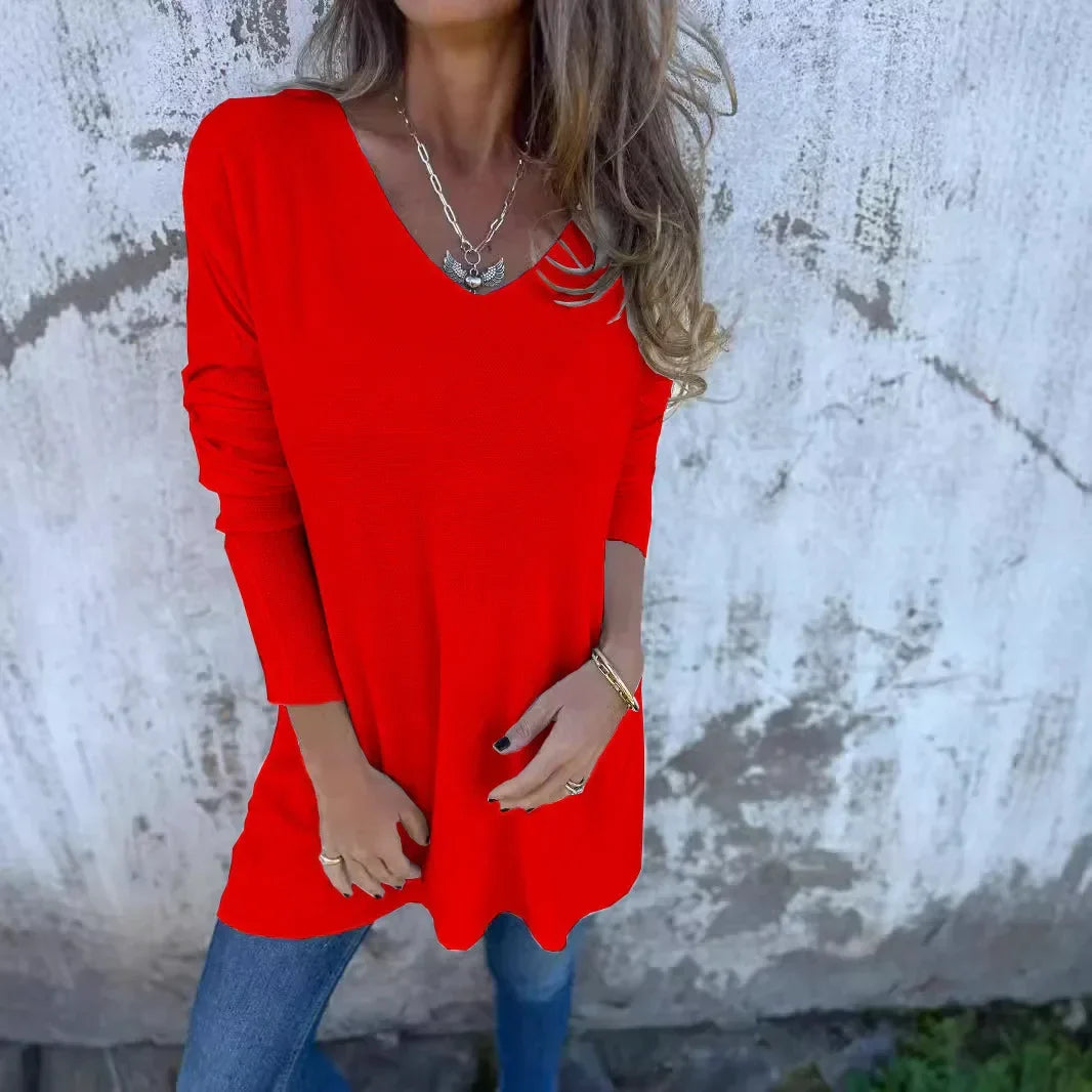 Leona™ | Luźna tunika dzianinowa z dekoltem w serek