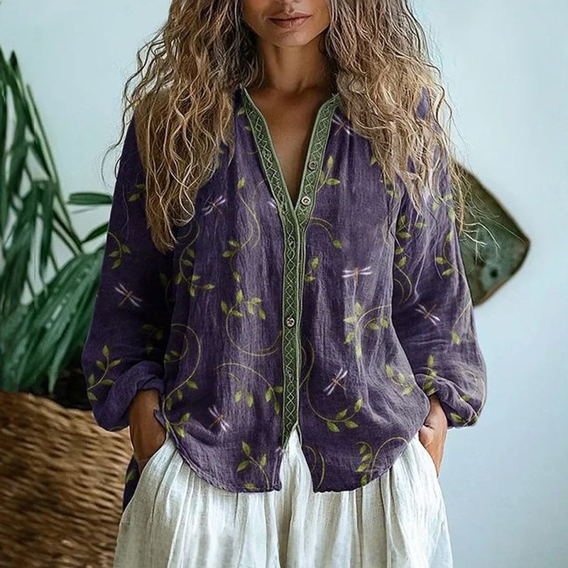 Freya™ | Avslappet Bluse med Naturprint