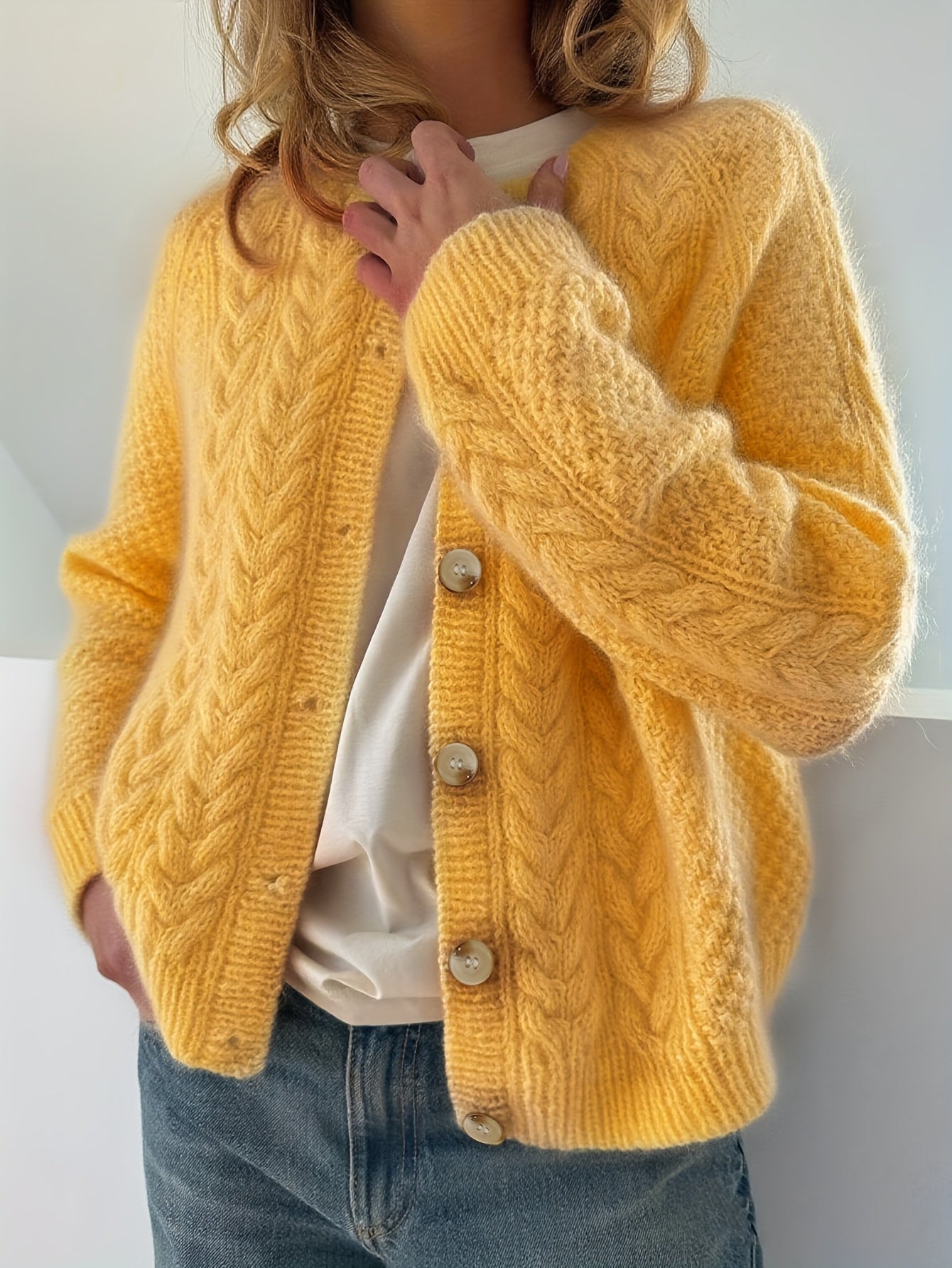 Freya | Kabelstrikket Cardigan Med Knapper