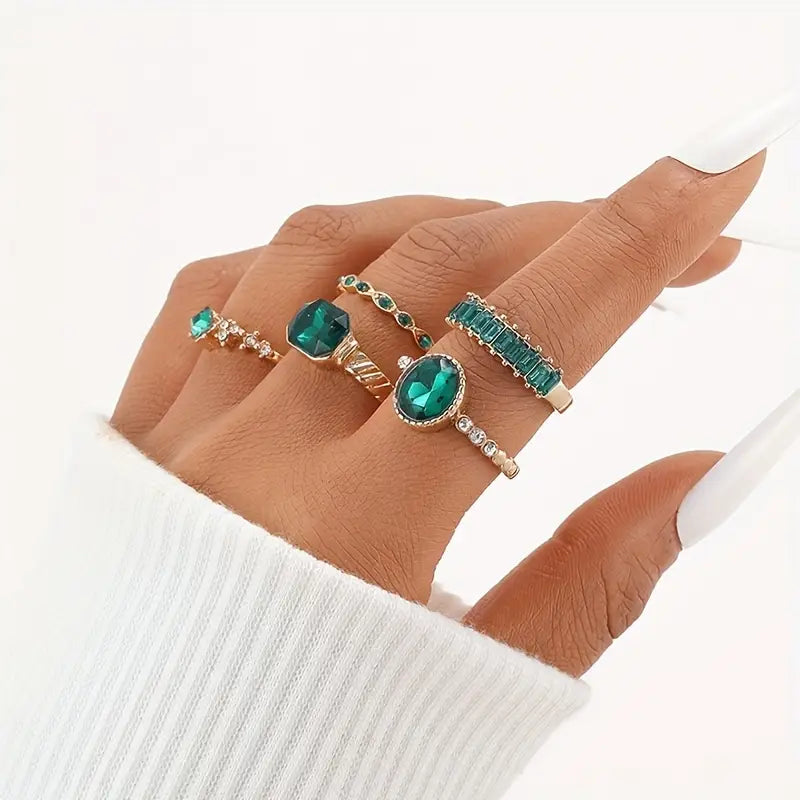 Ensemble de Bagues Émeraude Exquise Zarina | Or