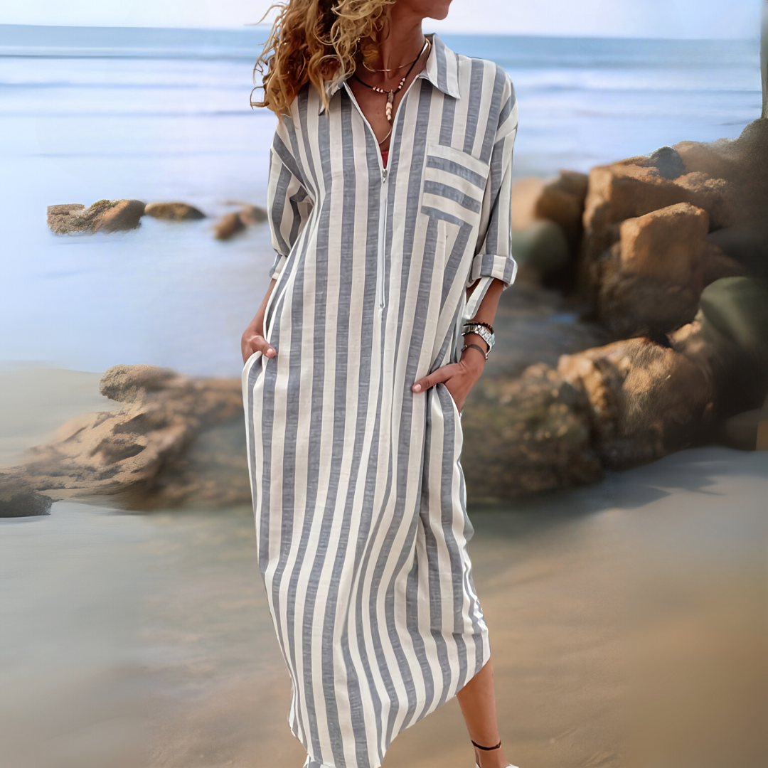 Gaëlle – Robe élégante à rayures et col en v