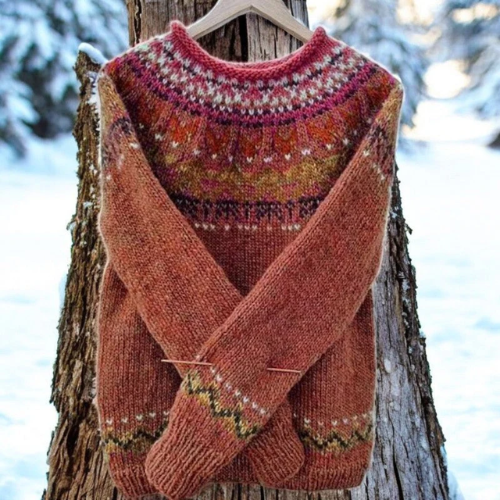 Sofia – Pull chaud avec motif tricoté aux épaules rondes