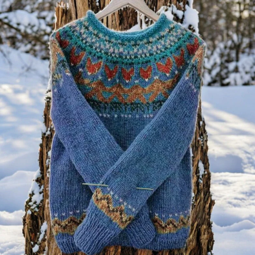 Islandais – Pull chaud avec détail d'épaule tissé traditionnellement
