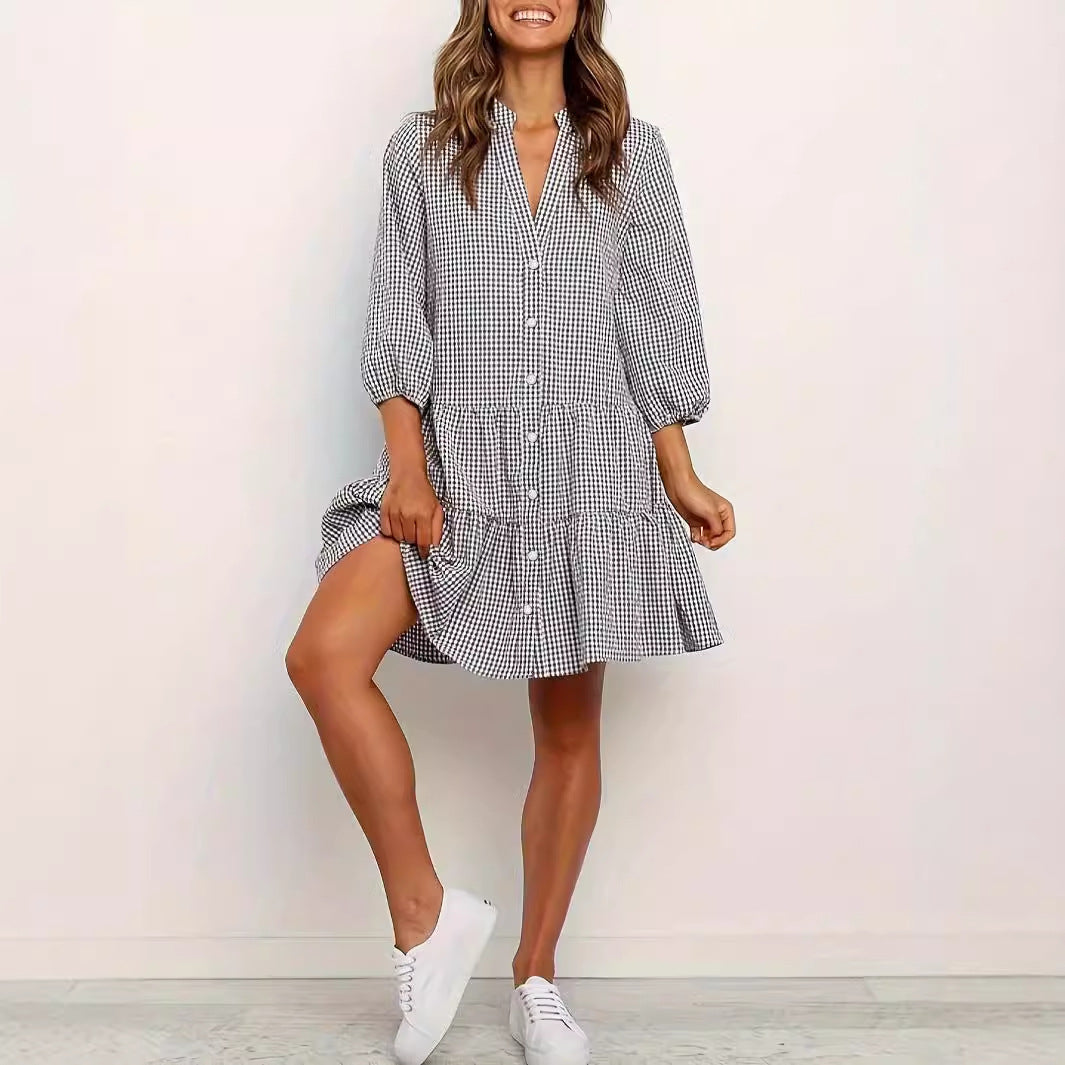GARDENIA™ – Robe Mini à Boutons Classique avec Volants