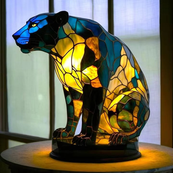 Pataud – Lampe panthère magique en verre coloré