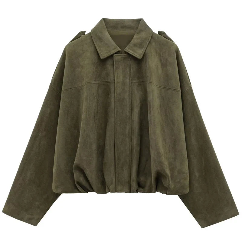 Freya™ | Kvinne Cropped Suede Bomberjakke