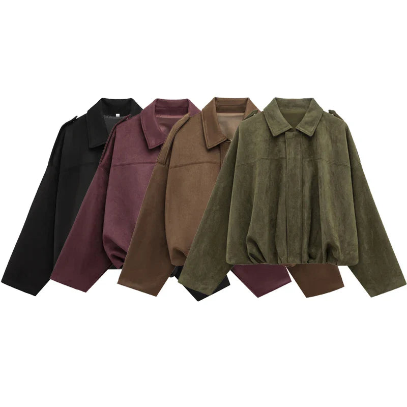 Freya™ | Kvinne Cropped Suede Bomberjakke