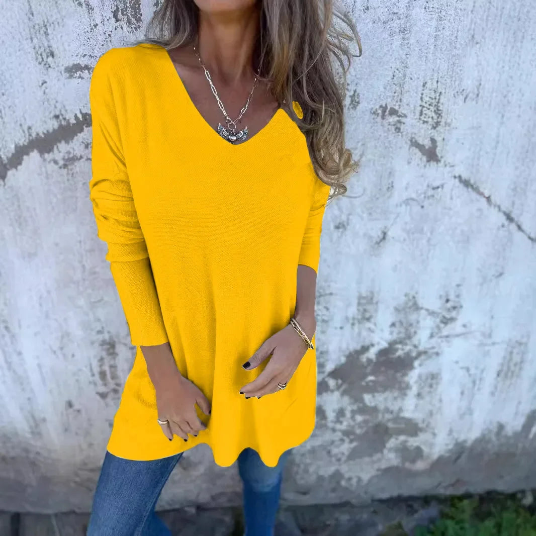 Leona™ | Luźna tunika dzianinowa z dekoltem w serek