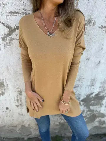 Leona™ | Luźna tunika dzianinowa z dekoltem w serek