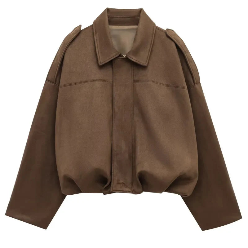 Freya™ | Kvinne Cropped Suede Bomberjakke