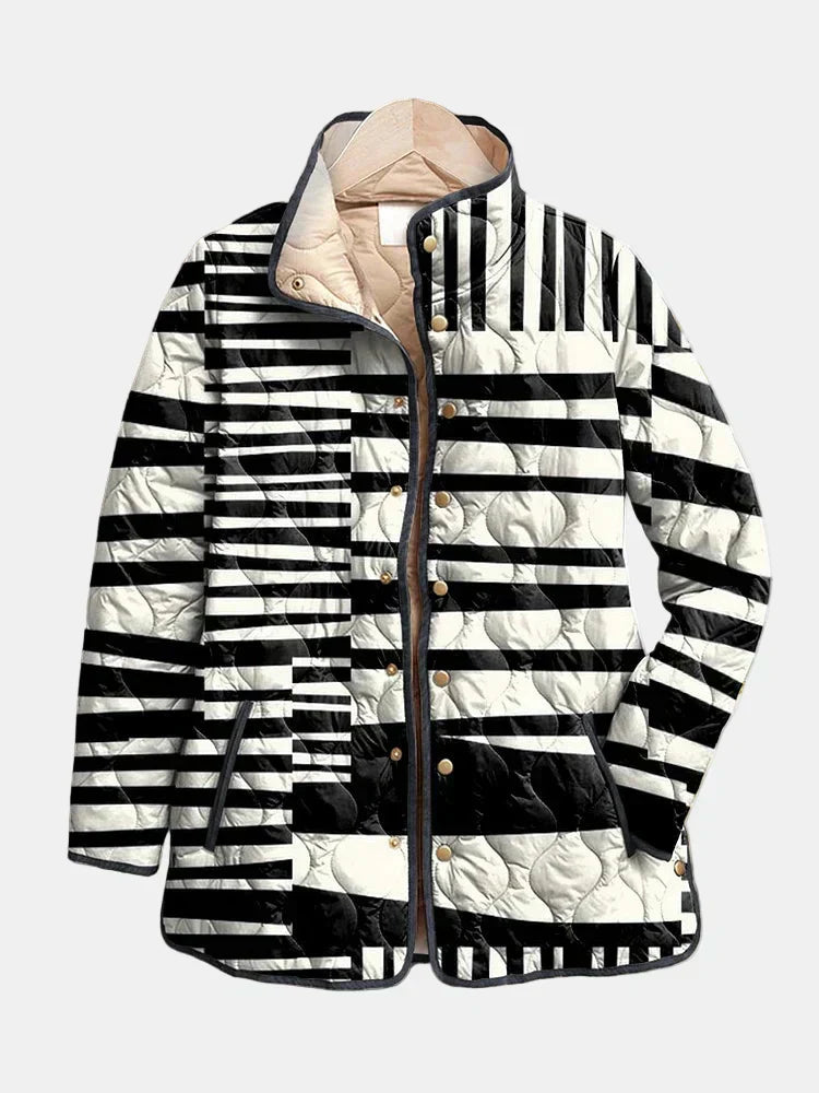 Miren | Veste Matelassée Abstraite Noir et Blanc