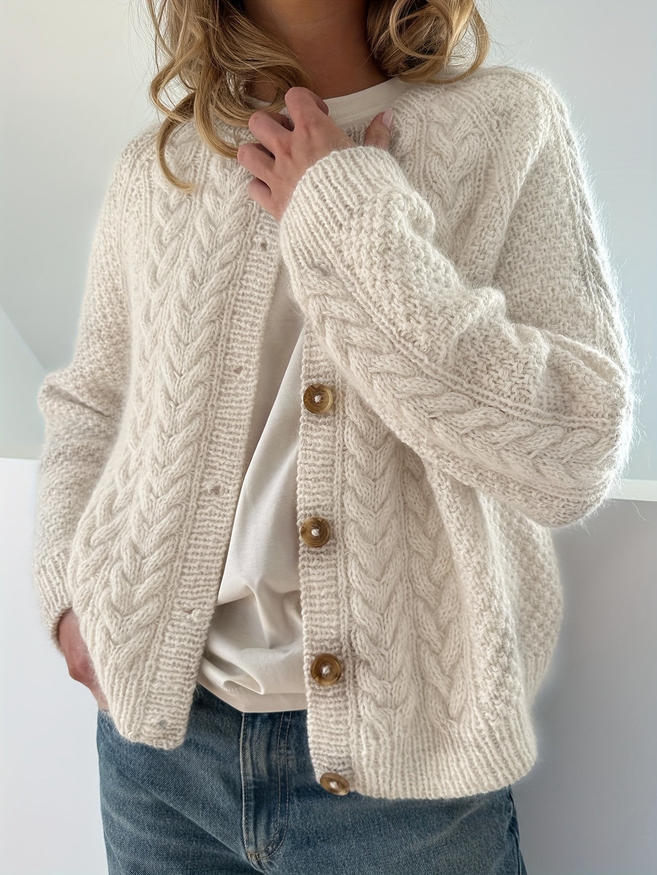 Freya | Kabelstrikket Cardigan Med Knapper