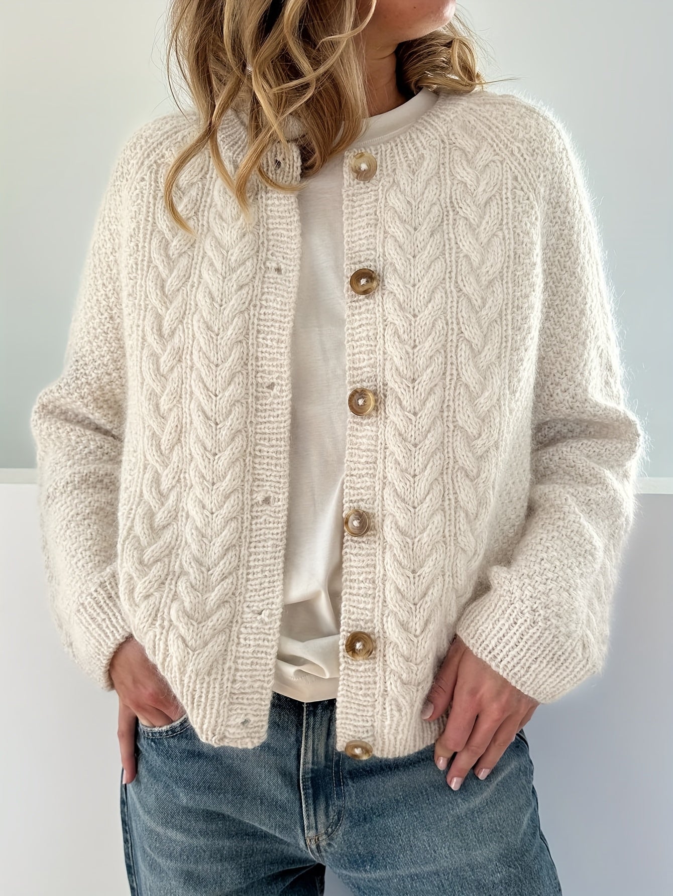 Freya | Kabelstrikket Cardigan Med Knapper