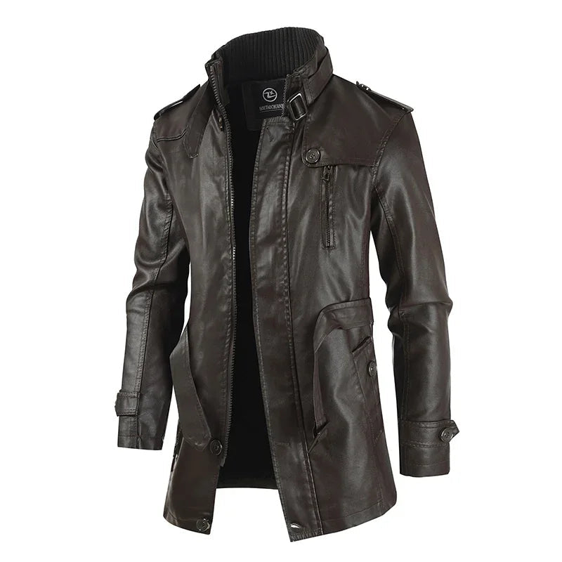 Krystian™ | Elegancka Długa Skórzana Kurtka Biker